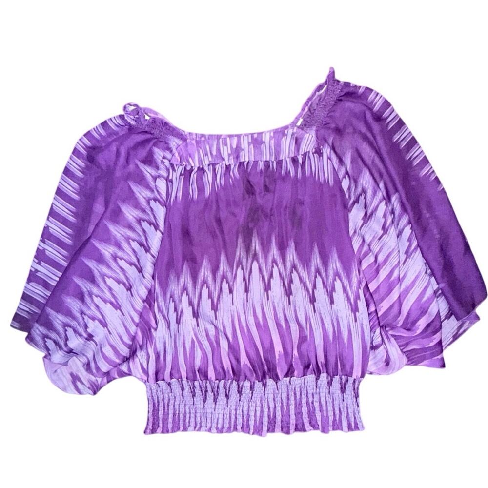Antthony plus 2X Purple On Or Off Shoulder Tunic Blouse Tiered Puff Sleeve Top